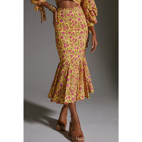 EDDY Anthropologie Patsy Fluted Skirt Hadley Crop Top Outfit Set Size 8 Medium - Picture 3 of 14